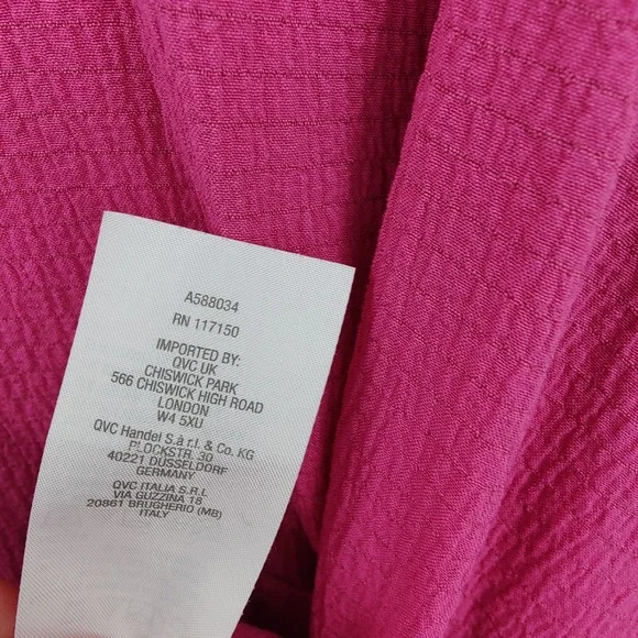 Belle Kim Gravel Womens Gauzy Preppy Lightweight Top L Hot Pink Textured VNeck - Picture 6 of 16